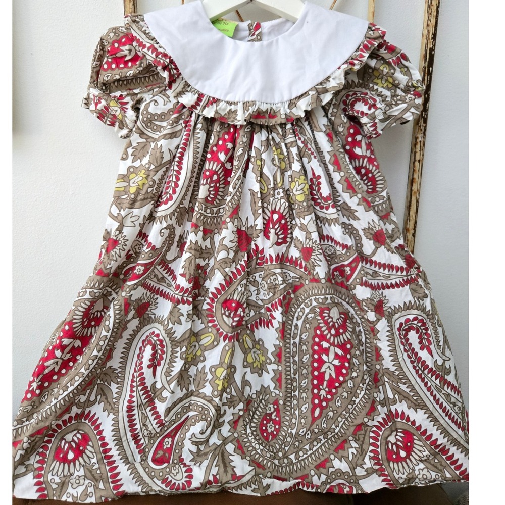 Le Za Me Girl's 2T Paisley Print Dress Peter Pan Collar Puff Sleeve‎